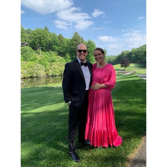 Erika Pena Satin Bettina Flounced Hem Maxi Dress Pink Anthropologie Size XS NWOT - Picture 5 of 11